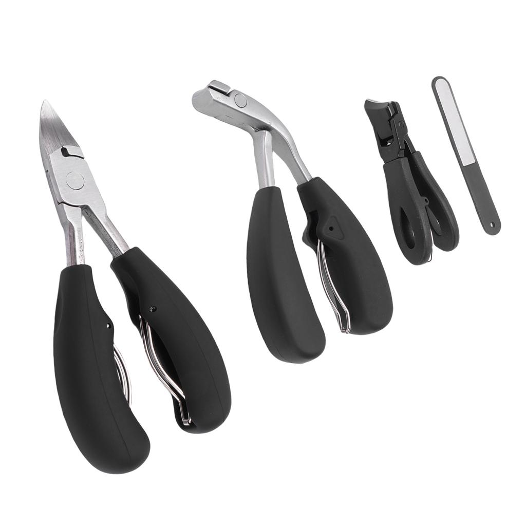 4 Pcs Nail Clippers Kit Long Handle Wide Opening Nail Clippers Set with Cuticle Nipper File Stainless Steel