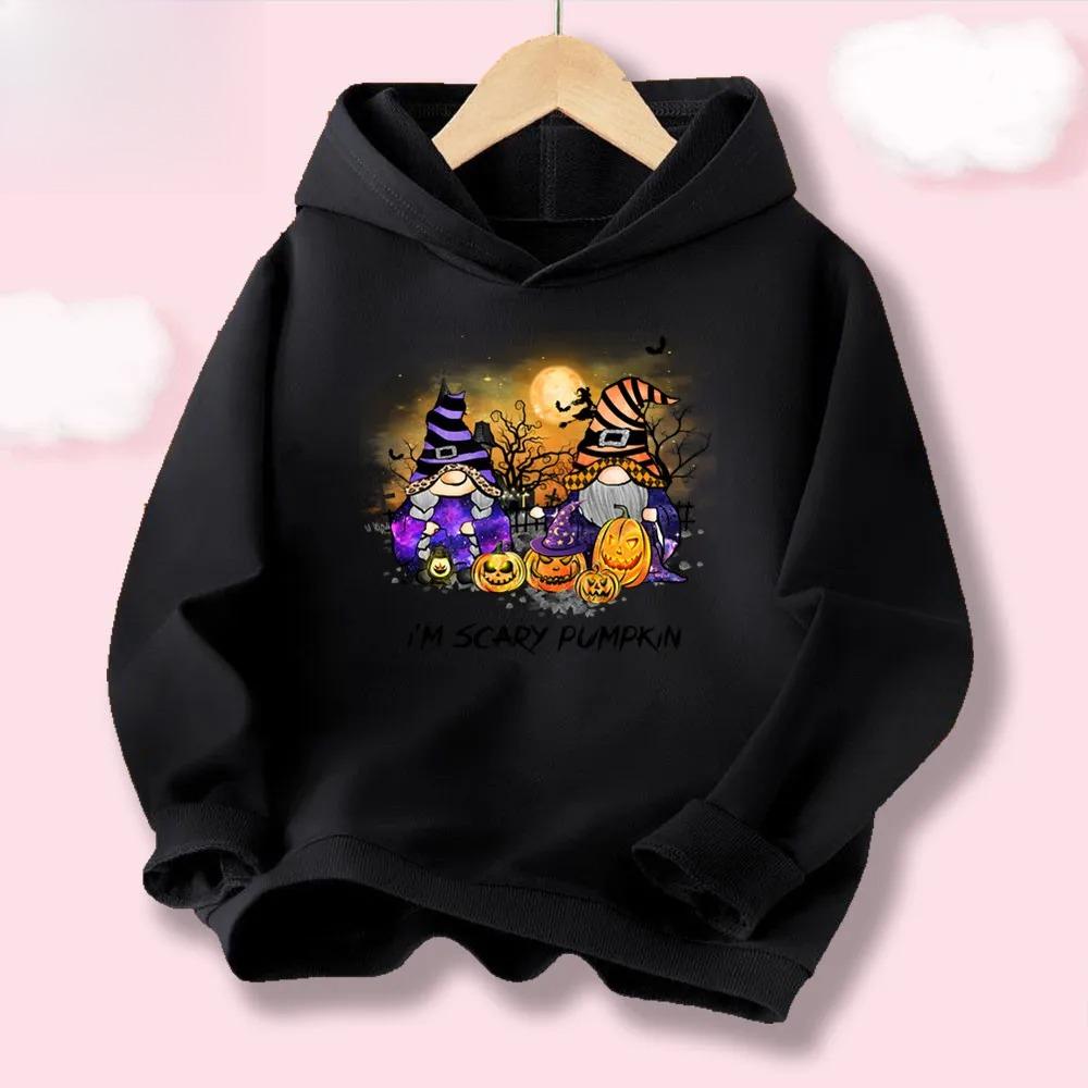 Halloween Kawaii Pumpkin Cartoon Print Children Hooded Sweatshirt Boy Girl Autumn Winter Daily Outdoor Casual Warm Sportswear