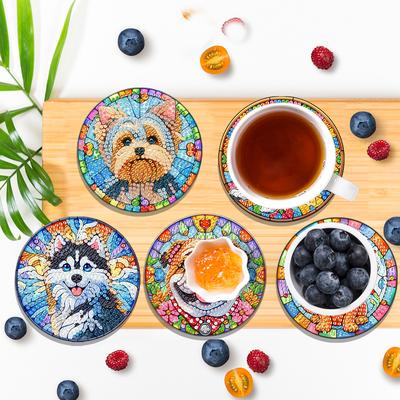 6Pcs/Set Diamond Painting Coasters with Holder DIY Coaster Diamond Art Kits Wooden for Beginners Adults Art Craft Supplies