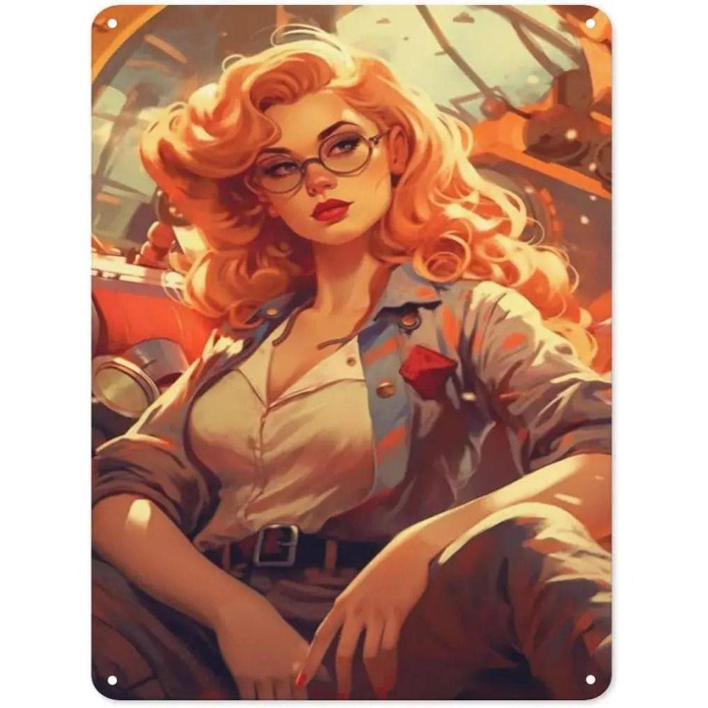 Retro Pinup Girls Classic Cars Metal Sign Wall Decor Garage Bar