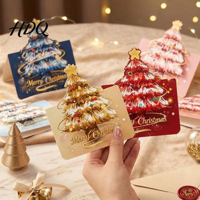 Holiday Gift Exchange Supplies 10 Pcs 3D Christmas Tree Greeting Cards Postcards Themed Base Cards Bulk for New Year Winter Xmas Party Ritual