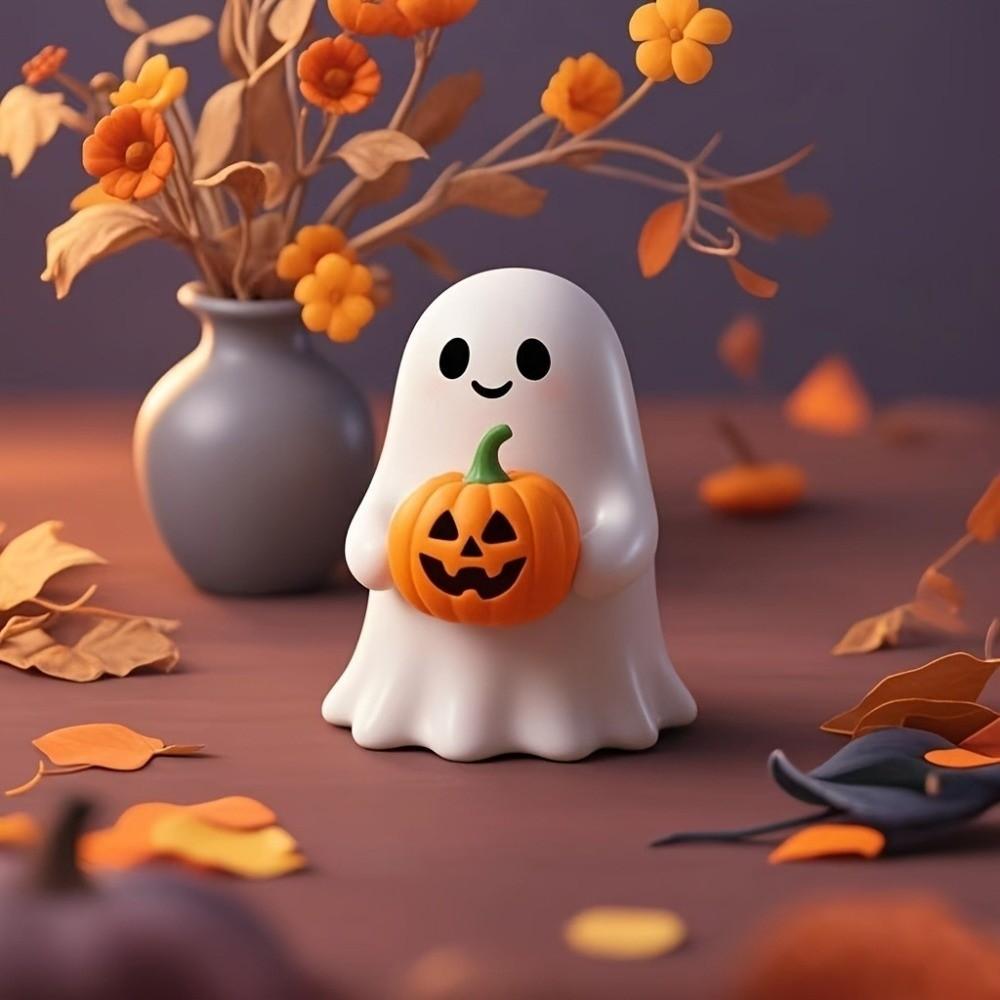 Cute Halloween Ghost Statue Resin Mini Pumpkin Ghost Figurine Realistic Holding Pumpkin Ghost Home Living Room Decor