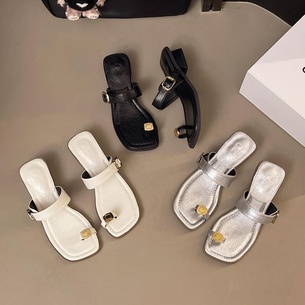 2025 new summer popular word with toe simple sandals women fashion wear versatile medium heel cool slippers women