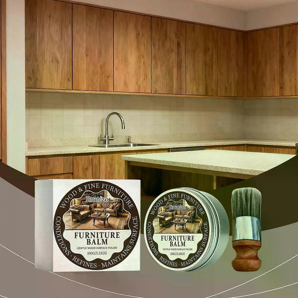 Furniture Balm, 100g Wood Care Polish with Applicator Brush for Wooden Surfaces