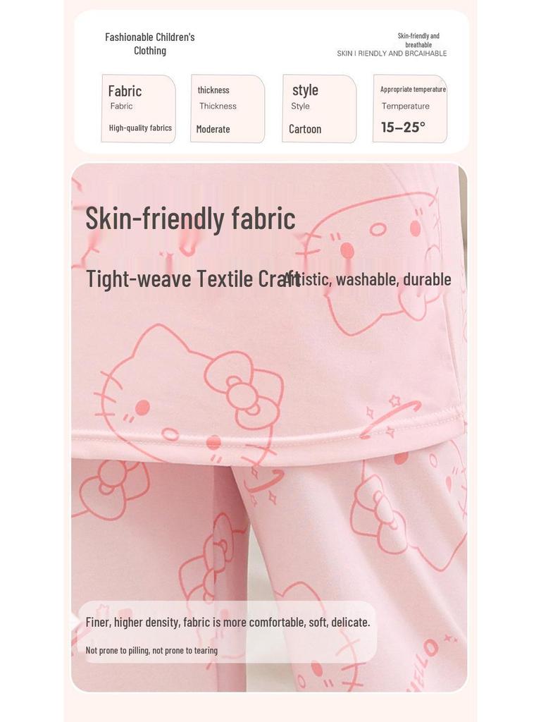 Thailand Kids' Cartoon Pajamas - Long Sleeve, Lightweight, Round Neck for Spring and Autumn - For Girls