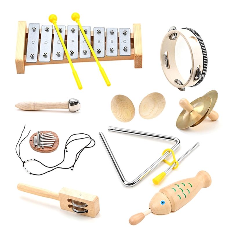9 Pcs Children Percussion Musical Toy Orff Percussion Natural Wooden Percussion Instruments Musical Toy for Boys Girls 1