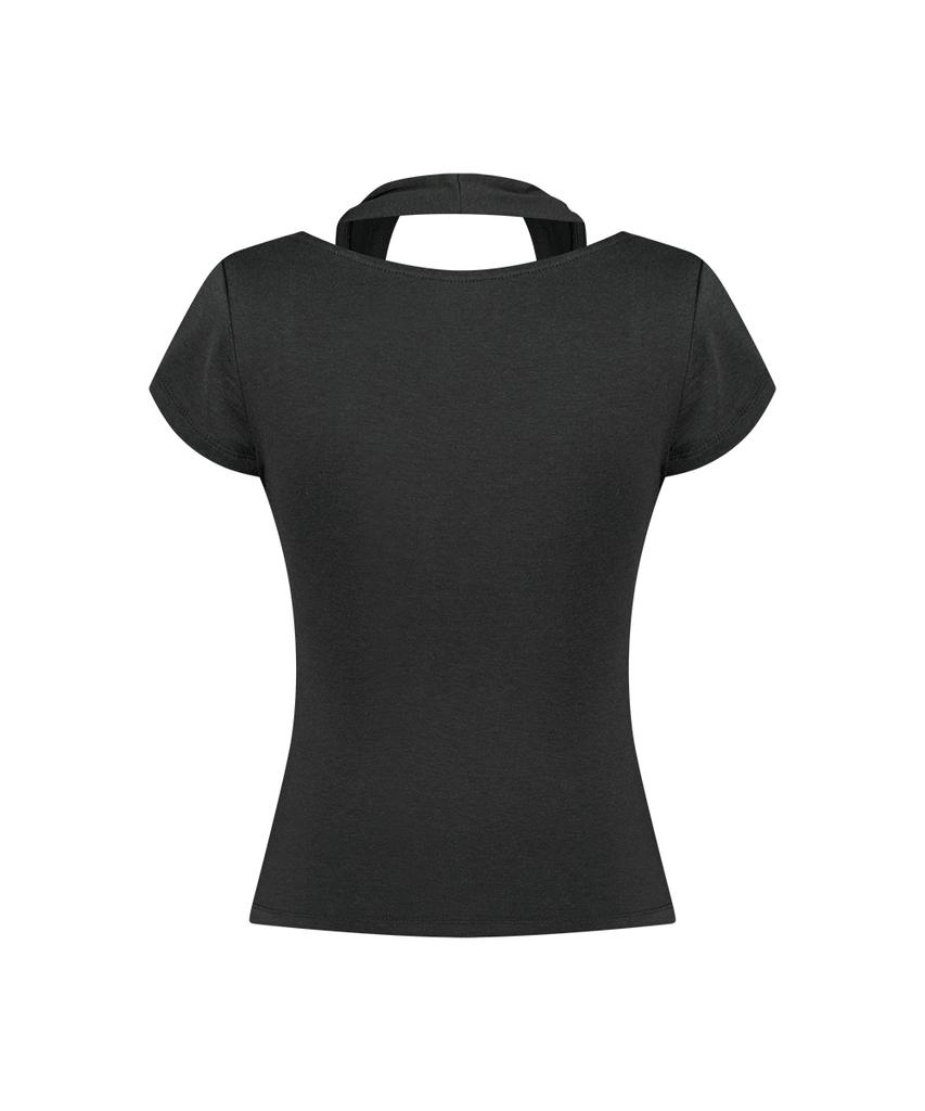 Aejeuyua Lace Cowl Neck T-Shirt Black