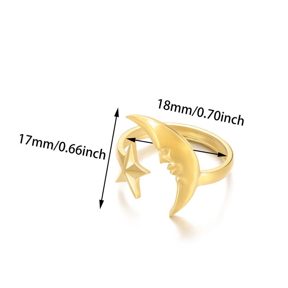 2025 New Stainless Steel Star Moon Open Ring For Women Gold Color Thin Finger Jewelry Basic Waterproof Rings Punk Unisex Anillos