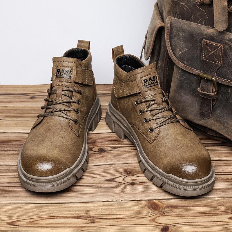 Autumn retro Martin boots men's shoes winter new British high-top lace-free casual retro tooling leather shoes