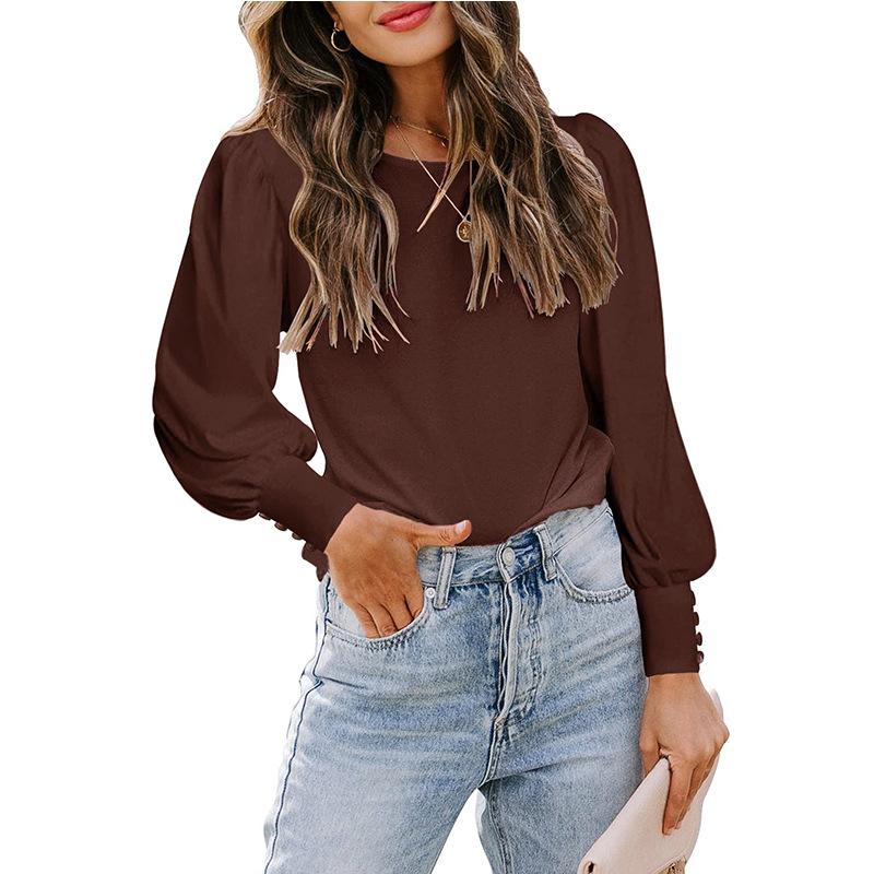 T-shirt Women's Autumn and Winter Puff Sleeve Round Neck Loose Casual Shirt