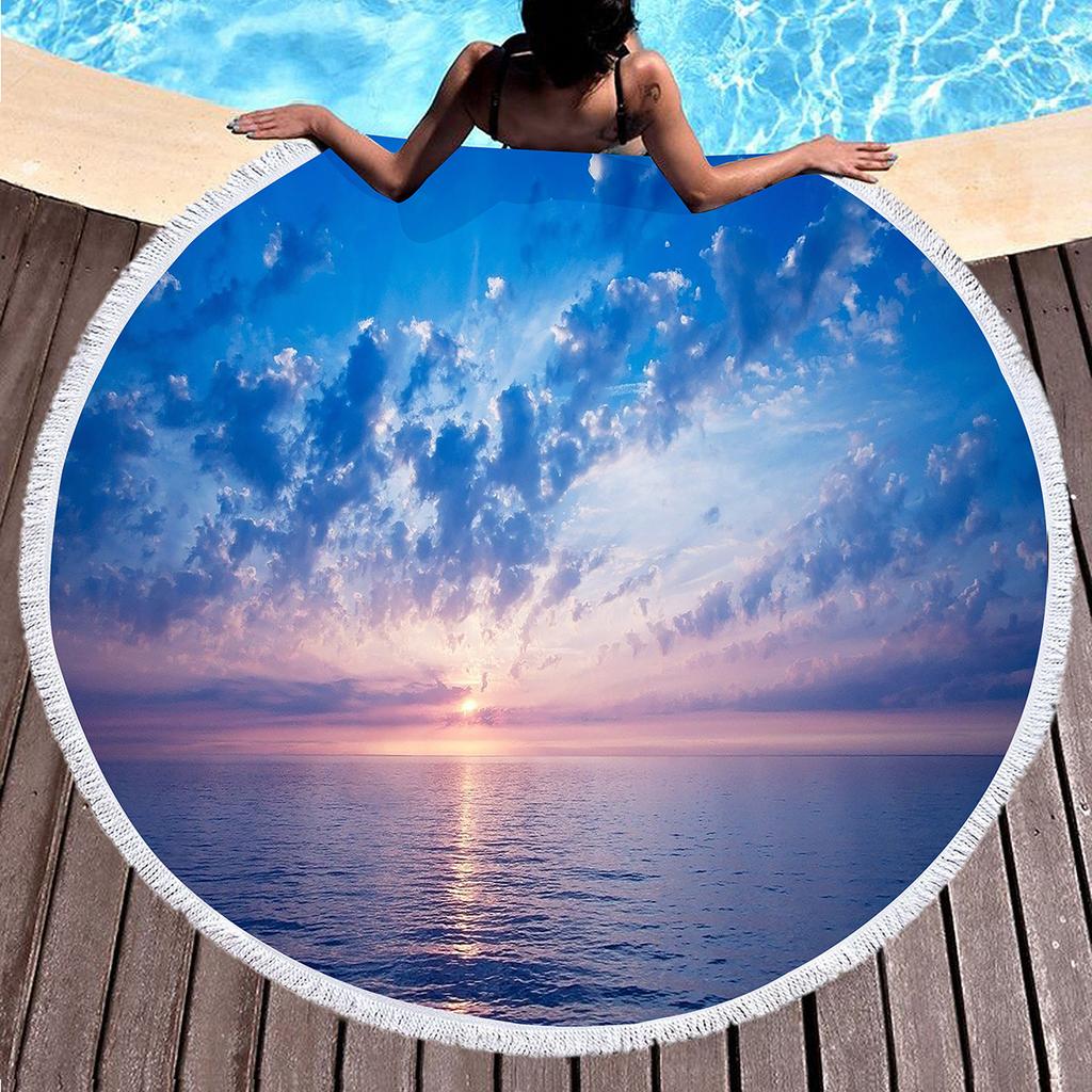 Natural Scenery Sea Rock Round Beach Towel, Ocean Theme Beach Blanket,Soft Absorbent Quick Dry Pool Towel Portable Picnic Mat