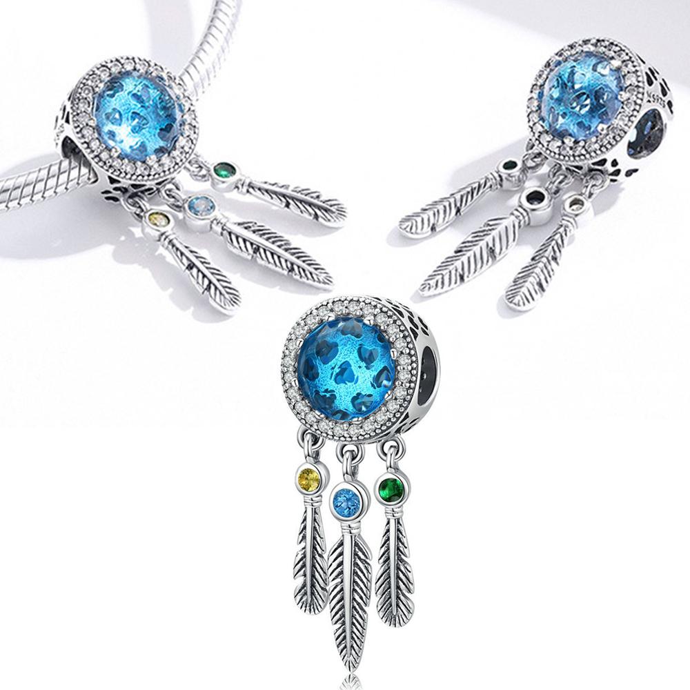 Openwork Heart Two Feathers Dreamcatcher Charm Copper Plated Fit Charms Copper Original Bracelet For Jewelry Making