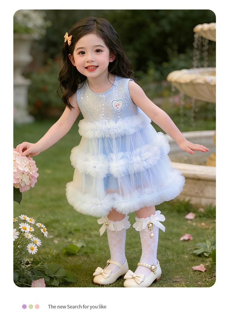 Girls' dress summer dress 2026 new stylish birthday dress princess children's mesh cake dress