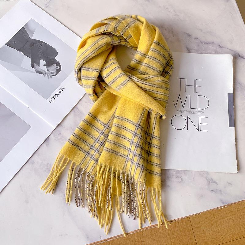 Simple pure wool scarf women's winter new atmosphere plaid warm scarf shawl couple gift
