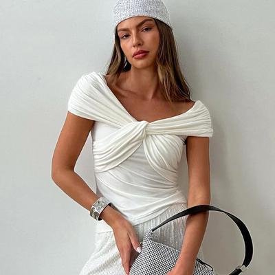 Women's 2024 Summer Fashion One-shoulder Short-sleeved Women's T-shirt Design Twist Casual Top Can Be Worn As Club Clothing
