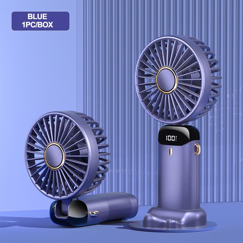 

Складной ручной электрический вентилятор с цифровым светодиодным дисплеем, пять скоростей регулировки ветра, складывание на 90 градусов, двойная батарея, длительный срок службы батареи синий