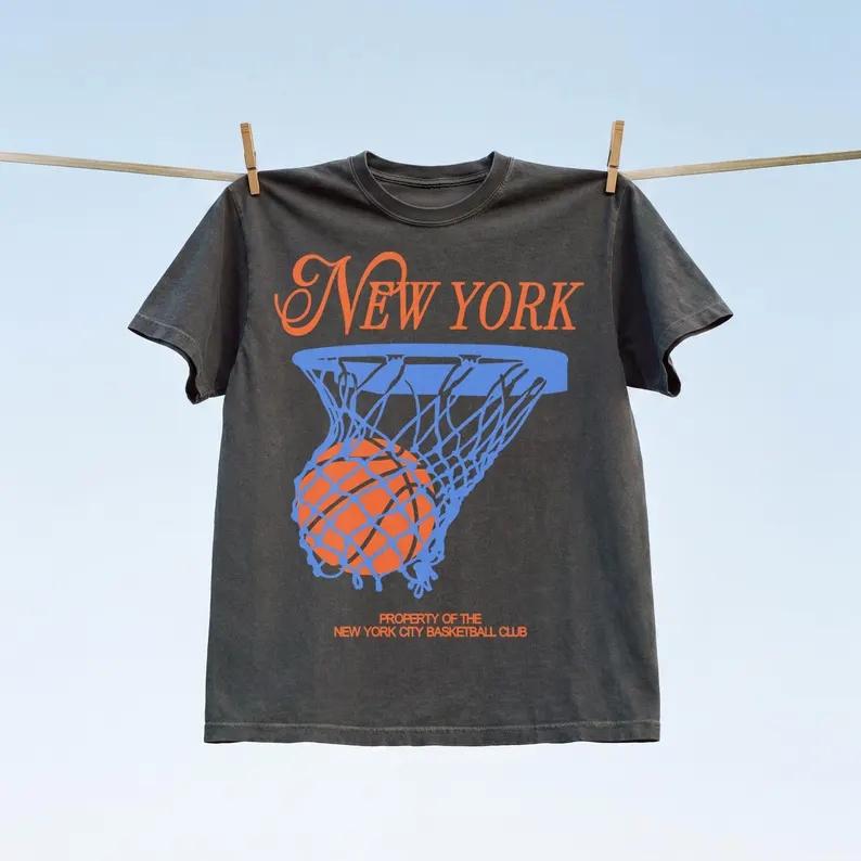 New York Basketball Tshirt Unisex and Unisex Cotton 2026 Summer Retro NYC Graphic Clothing Fashion Round Neck Y2K Loose Tops