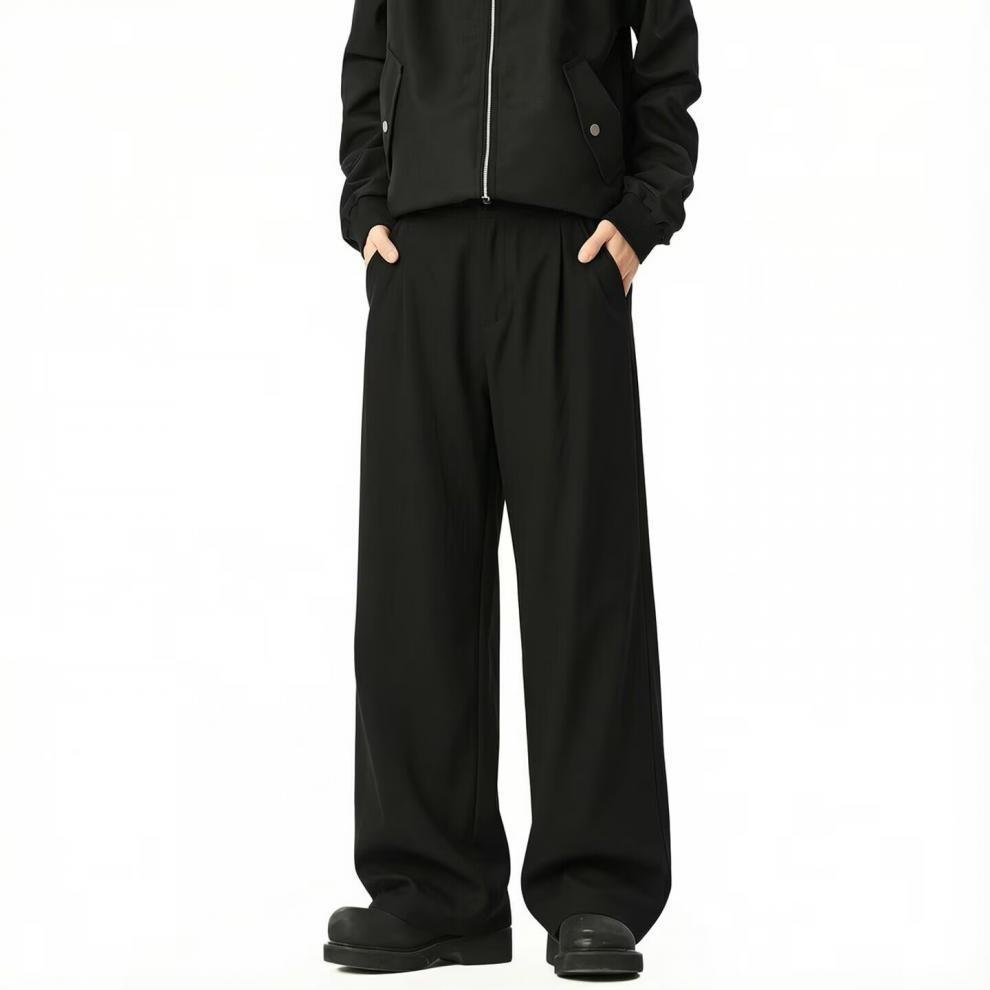 American pinch pleated design straight casual pants men's spring and autumn trendy brand loose drape versatile scimitar wide-leg trousers