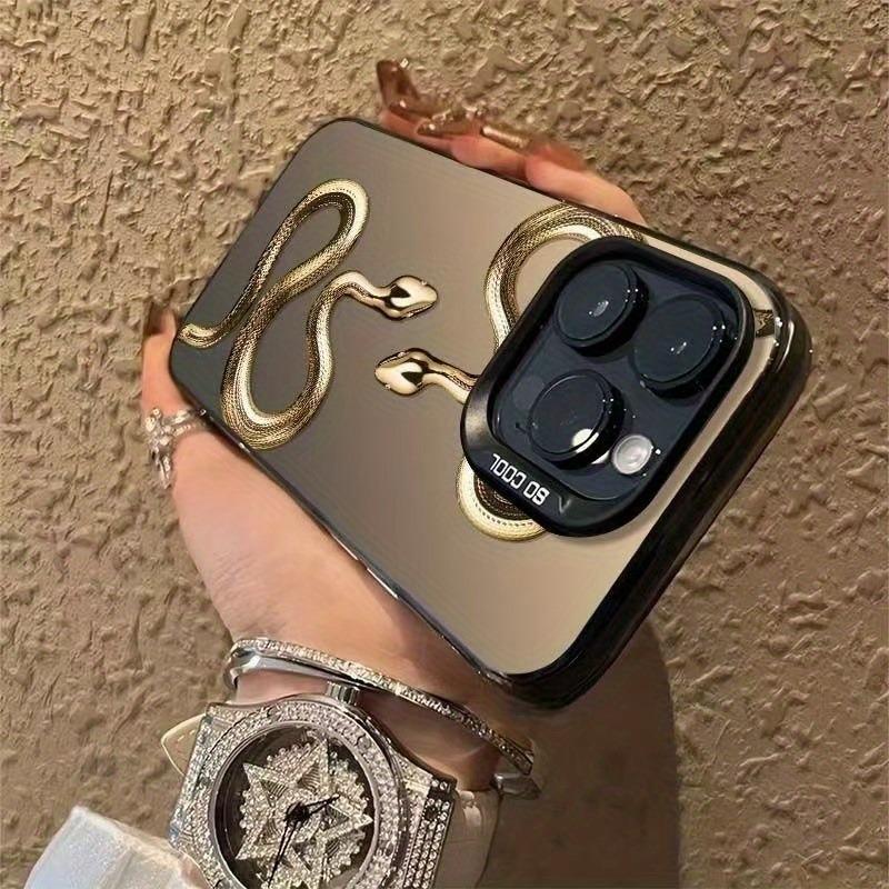Golden Snake Laser Pattern Glass Phone Case Suitable for iPhone 17 16 15 14 13 12 11 Pro/Max/Plus Anti Drop and Anti Shock
