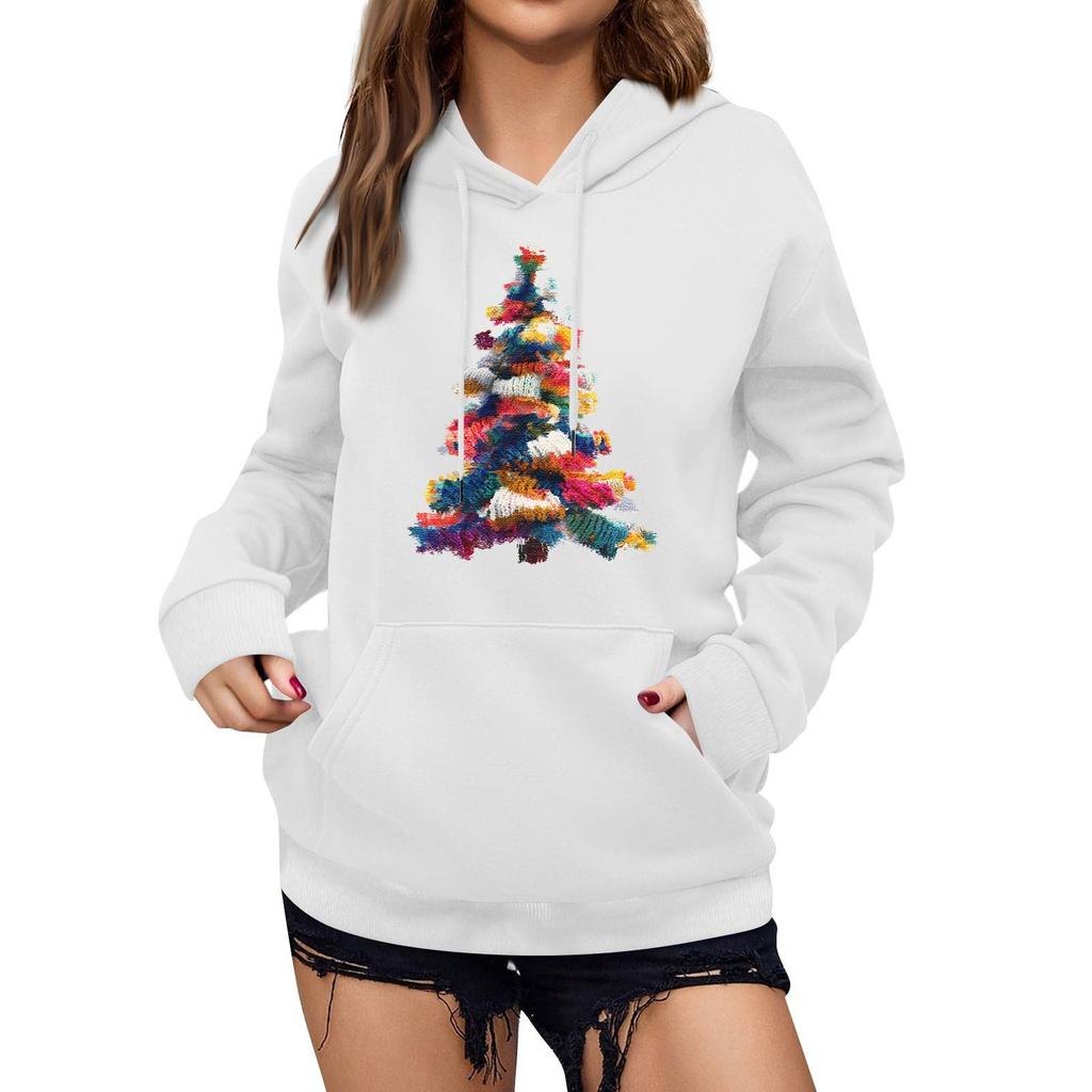 Women's Winter Christmas Printed Pullover Hooded Sweatshirt Fleece Long Sleeve Sweatshirt