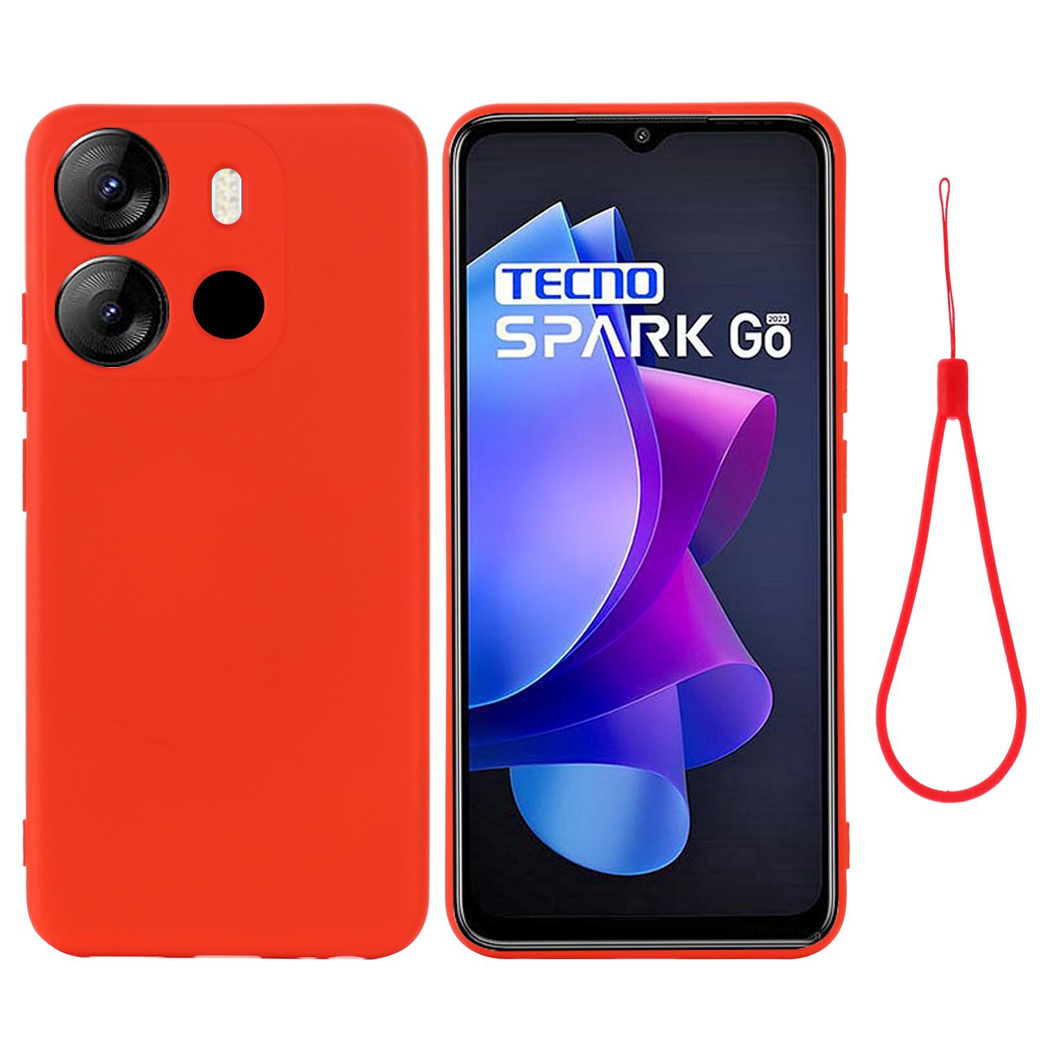 

Для TECNO Spark Go 2023 4G/Pop 7 Pro 4G/Pop 7 4G Чехол для сотового телефона из жидкого силикона Защита от царапин Мягкая подкладка Чехол с ремешком Red