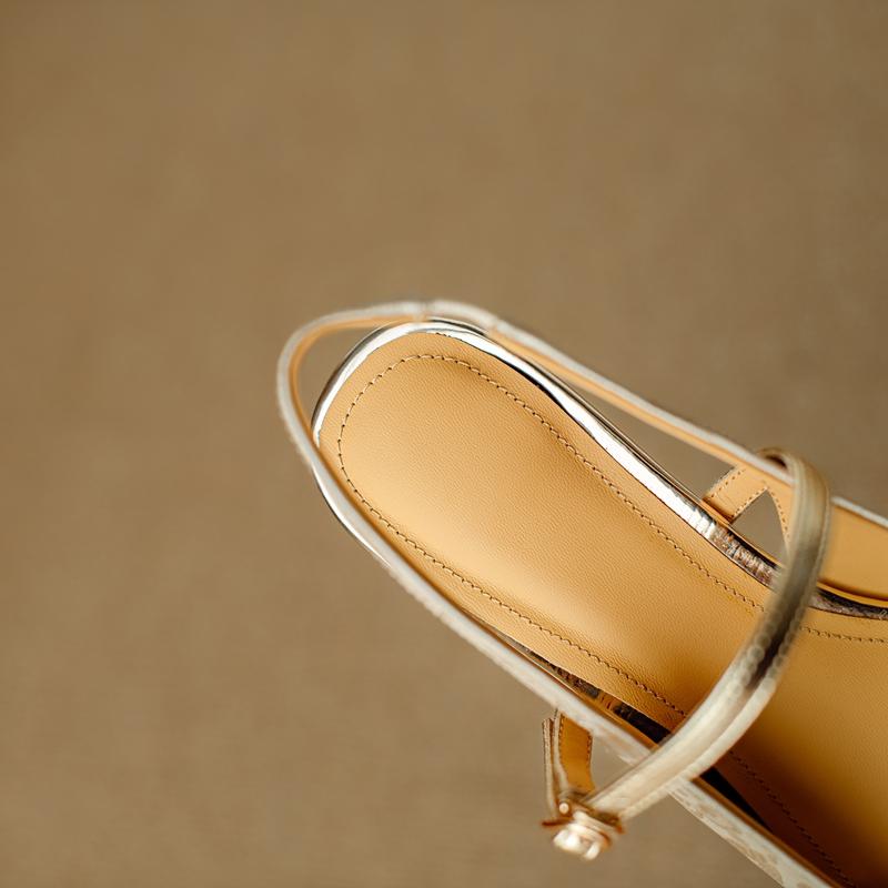 Fashion Women's New Spring/Summer Square Headed Genuine Leather Silk Cowhide Magnolia Multi Pearl Mid Heel Large Headed Muller Sandals