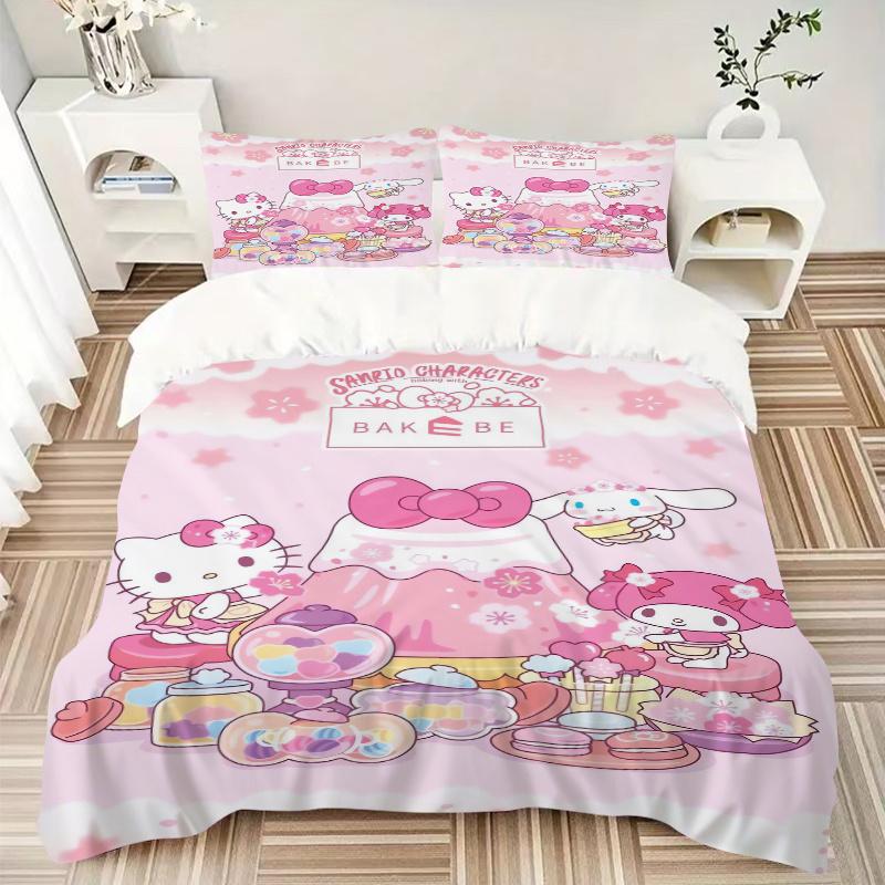 3pcs Cinnamoroll My Melody Hello Kitty Bedding Set, Including 1 Quilt Cover and 2 Pillow Shams, Without Filling, Soft and Comfortable Home Bedroom