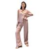 Season long-sleeved pajamas silk new three-piece set ice and snow pajamas women's loungewear trousers set silk pajamas women's autumn
