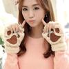 Korean Style Women's Half-Finger Plush Gloves with Embroidered Bear and Cat Paw Design