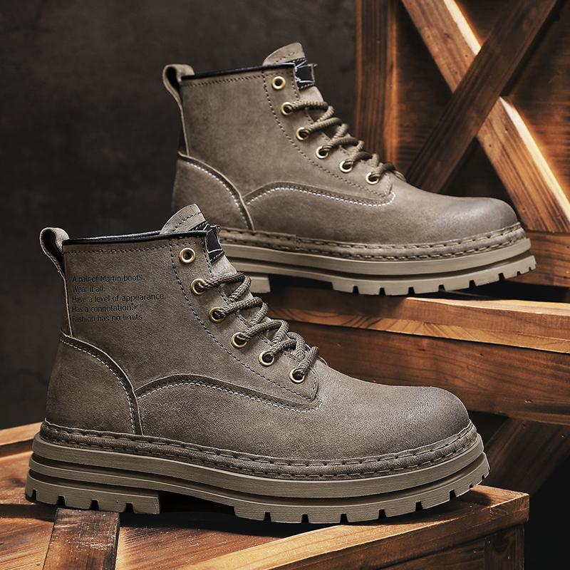 

Мужская обувь Толстая подошва износостойкая и увеличивающая рост Высокие ботинки Кожаные большие желтые ботинки дышащие дезодорирующие мужские ботинки 39 хаки