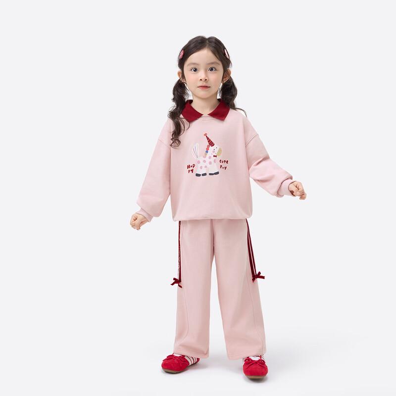 Girls' Little Horse Print Casual Set (Sweatshirt & Pants)