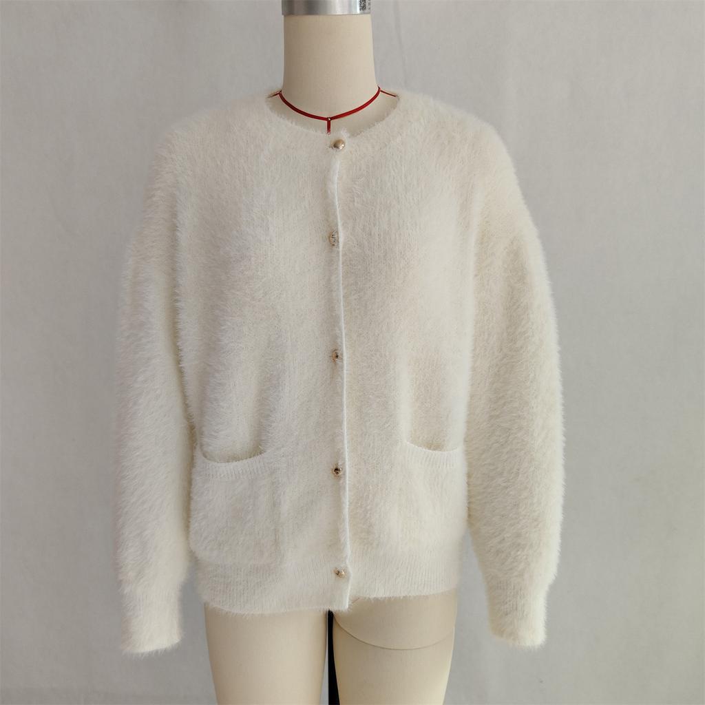 Cardigan Sweaters for Women Fall Long Sleeve Knit Button Open Front Casual Outerwear Coat Women's Fuzzy Crew Neck Chunky Cardigans Sweater Jackets