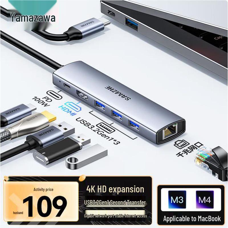 ShanZe DKK6 USB-C Docking Station: HDMI, Gigabit Ethernet, VGA, Audio, USB Hub.