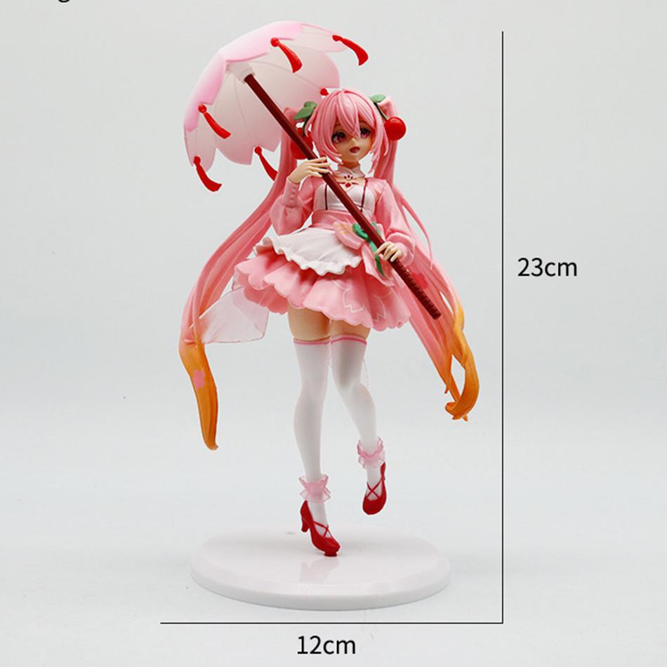 23Cm Animation Hatsune Miku Umbrella Cherry Blossom Hatsune Miku Handmade Pvc Model Desktop Animation Peripheral Toy Ornament