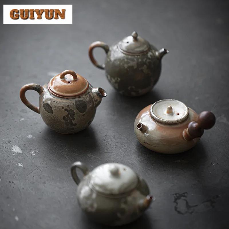 Japanese Ink Wood-fired Porcelain Teapot Retro Stoneware Scholar's Pot Chinese Tea Brewing Kettle Tea Ceremony Accessories Craft