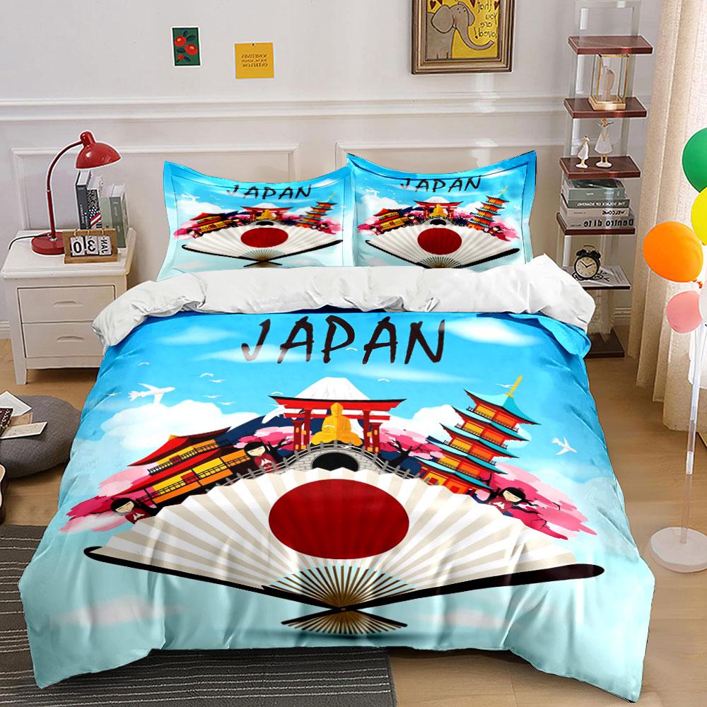Japanese Culture Art Decor Set Bedding Set with 1 Duvet Cover 2 Pillowcases Single Double King Queen, Gift