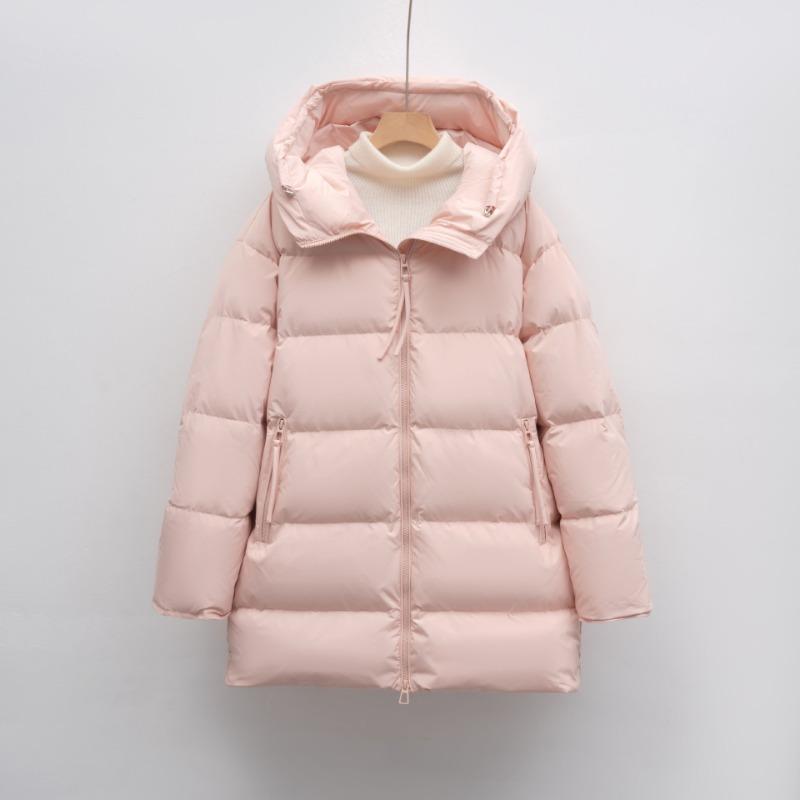 White Duck Down Solid Color Simple Hooded Down Jacket Women's Loose New Winter Long Thickened Coat Tide