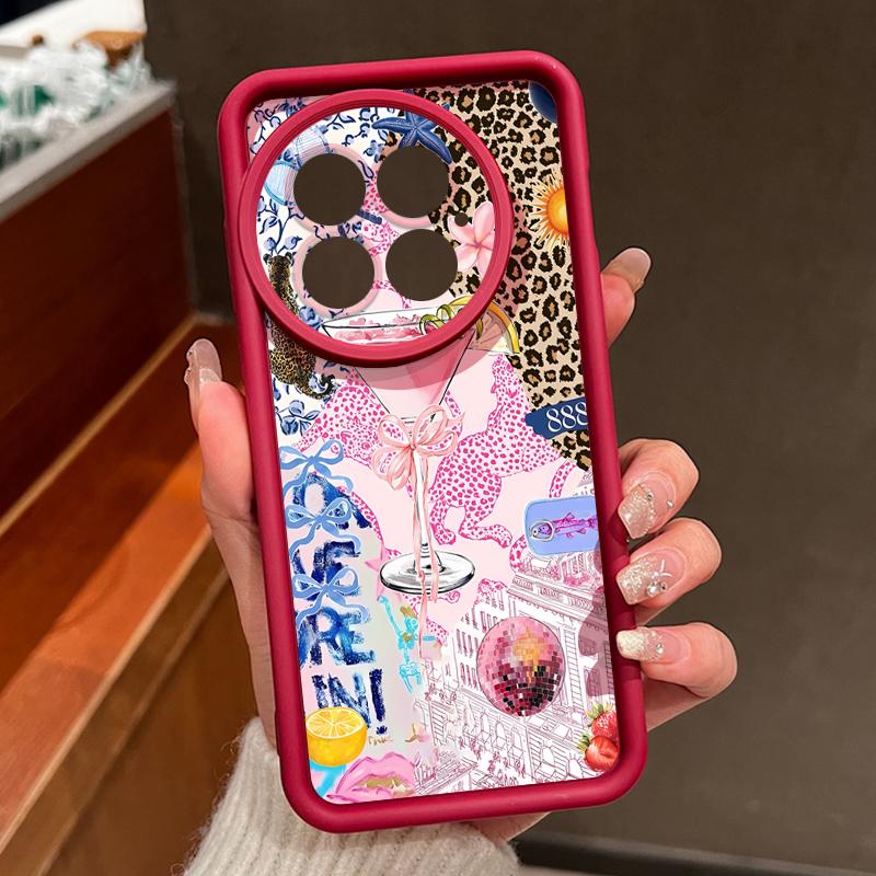 For OnePlus 13 Case Pink Goblet Bowknots Disco Ball Pattern Shockproof Bumper Silicone Cover For OnePlus 15 Nord 5 13R 13T 12R 12 11R 5G