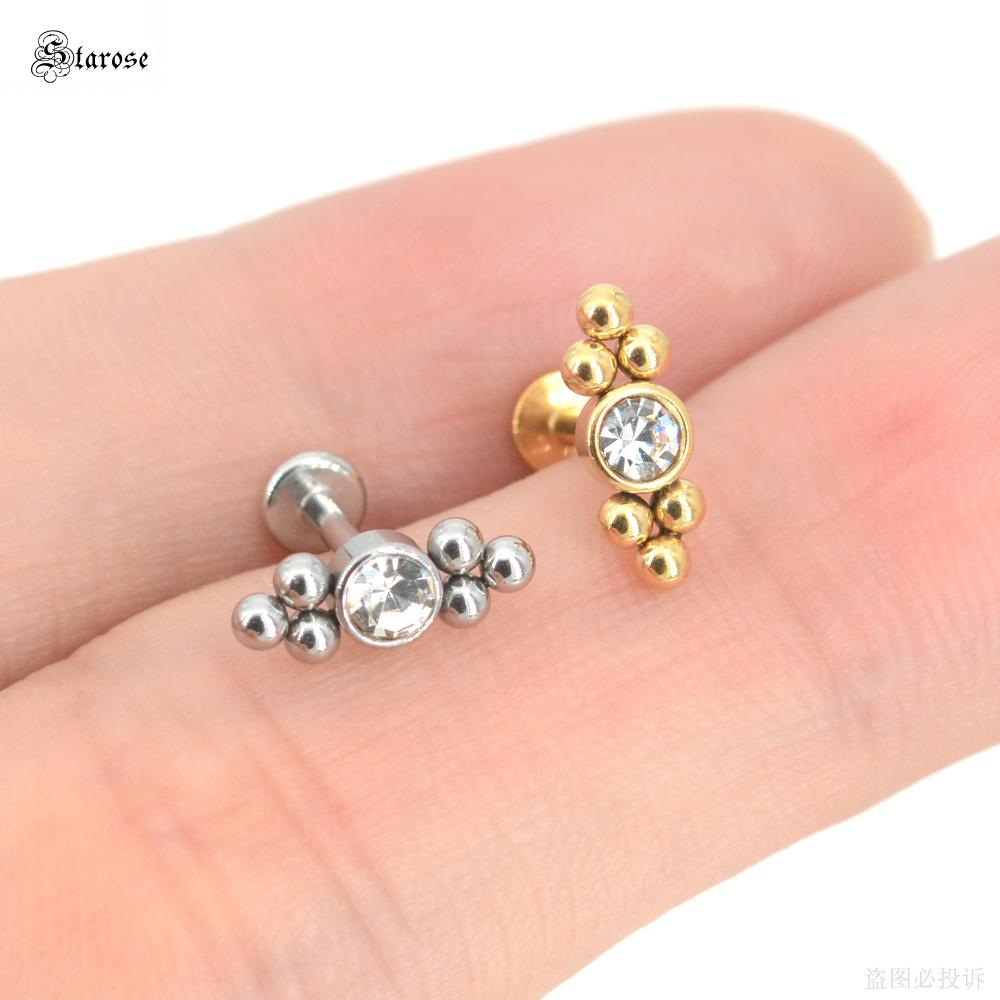 1Pc 1.2x6/8mm G23 Titanium Base Stainless Steel Studs Lip Labret Piercing Nose Helix Piercing Conch Tragus Earrings Flat End
