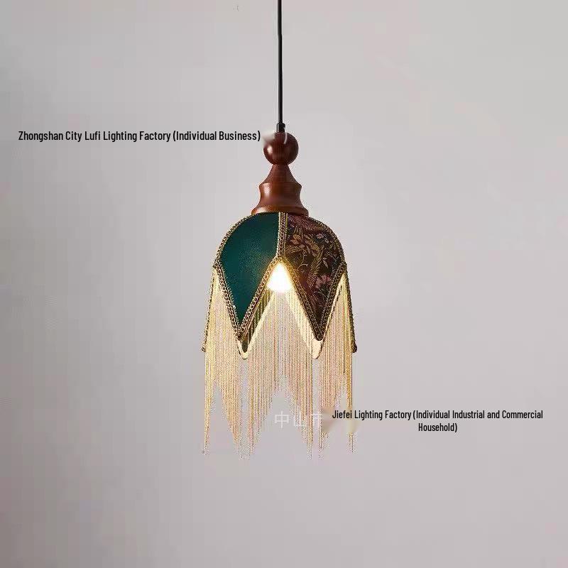 Mid-Century French Green Tassel Pendant Light for Bedroom or Bar
