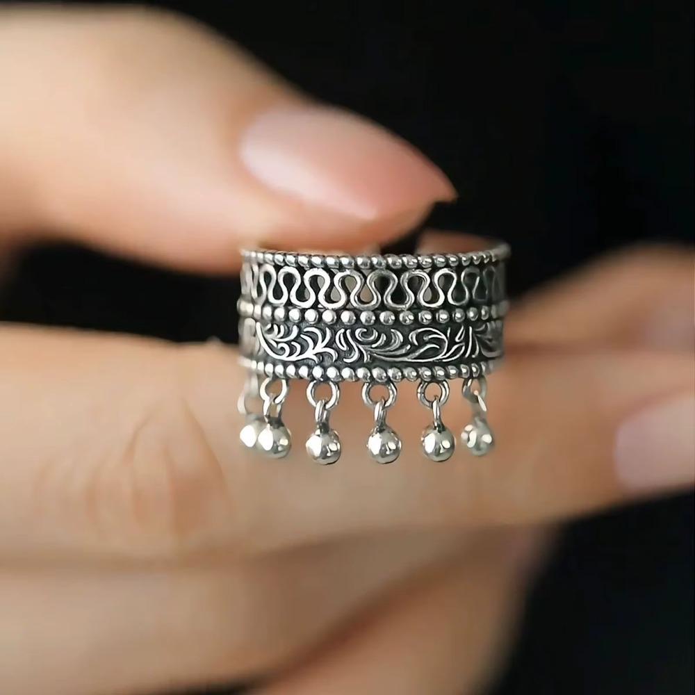 

Adjustable Finger Ring Thai Silver Women Jewelry New Tassel Rings Gift Party Rock 1Pc