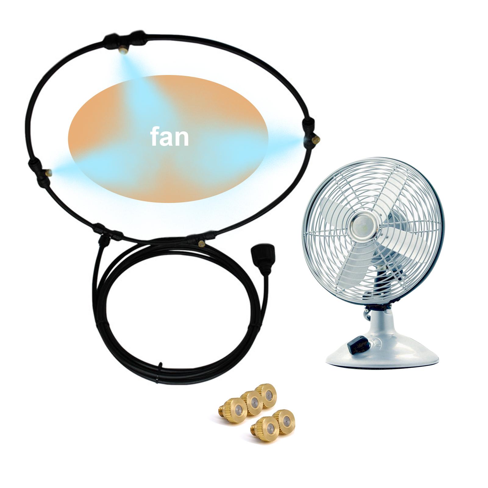 Outdoor-Vernebelungsventilator-Kit für Wassersprüh-Kühlsystem Vernebler Mister Lüfterleitung und 5 Messing-Sprühdüsen zur Kühlung im Freien