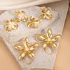 European & American INS Titanium Steel Color Block Flower Stud Earrings for Women - Light Luxury Style, Double Layer, Colorfast, Heavy Work