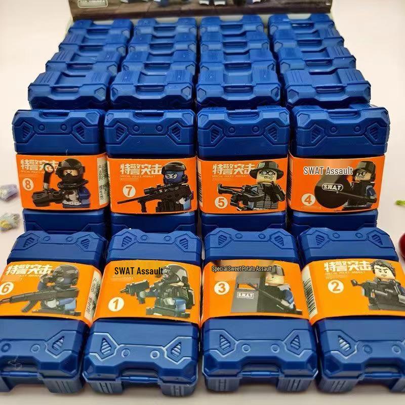 SWAT Assault Team Minifigure Set: Military Building Blocks Compatible with LEGO - Includes Soldiers, Weapons, and Sand Table for Kids.