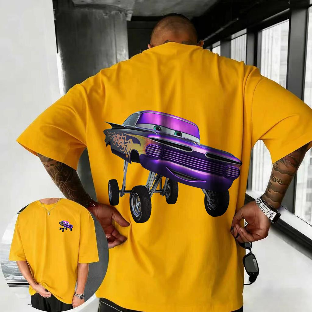 202526 Summer Disney Cars Lightning McQueen Cartoon Pattern 100 Cotton Printed Tshirt Comfortable Breathable Mens Clothing
