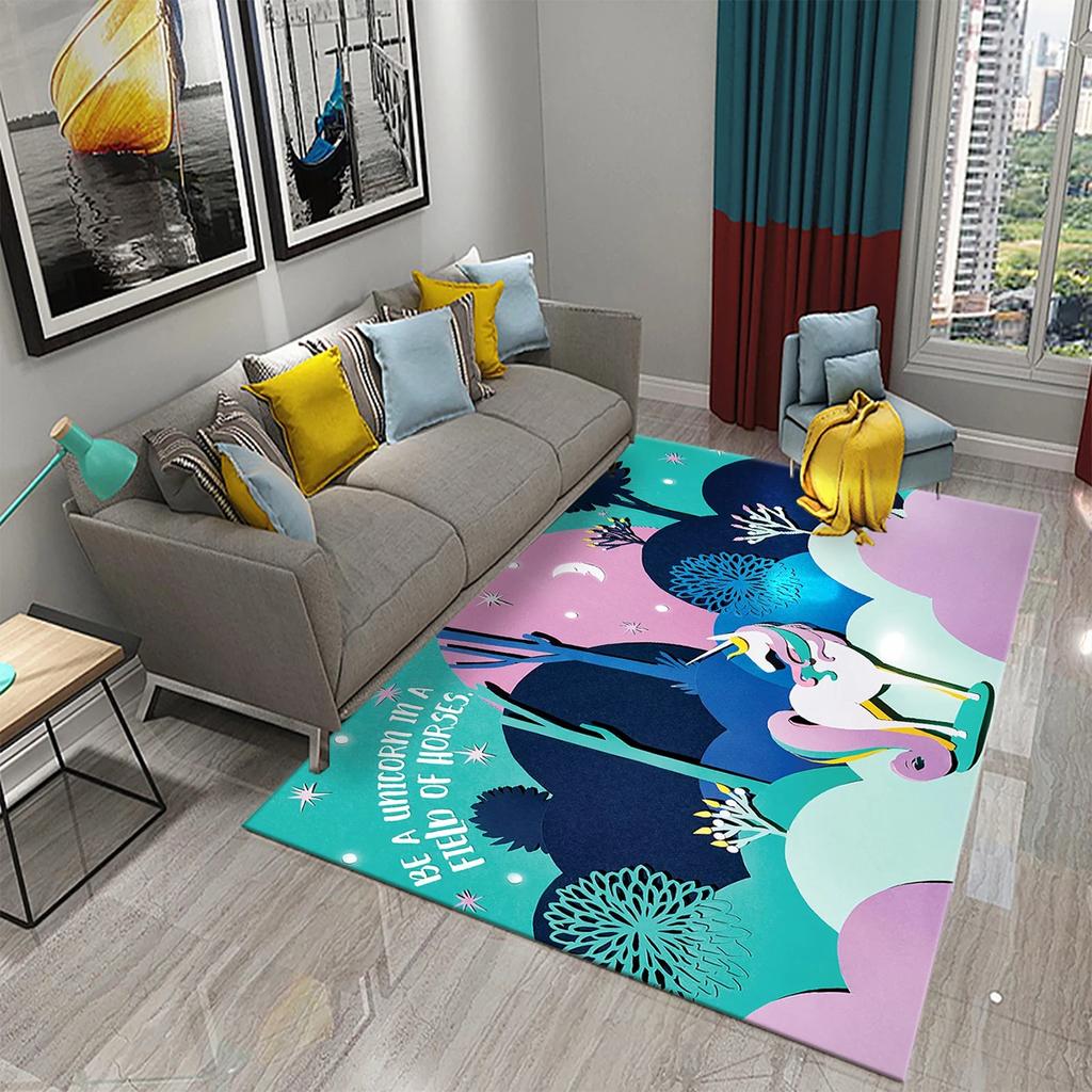 Lovely Cartoon Rainbow Unicorn Carpet Kids Bedroom Decor Rugs Baby Play Crawling Mat Living Room Bathroom Entrance Non-slip Rugs