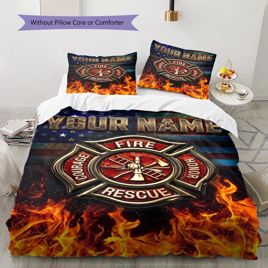 Name Individuell Feuerwehrmann Feuerwehrrettung Muster Bettwäscheset Bettbezug Kissenbezug Heimdekoration Geschenk (1 Bettbezug + 2 Kissenbezüge, ohne Füllung)