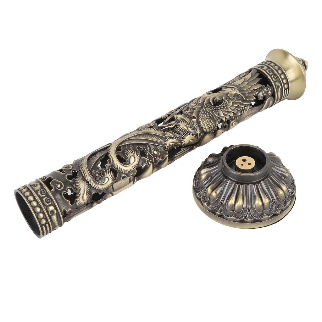 Brass Vertical Incense Holder Exquisite Dragon Phoenix Retro Incense Stick Holder for Meditation Room Teahouse Decoration