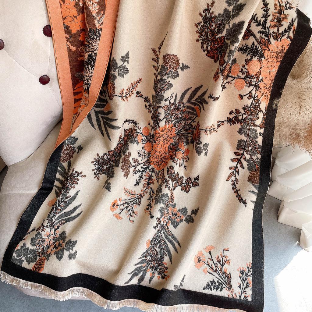 Podzimní a zimní šála Dámská prodloužená klimatizovaná místnost Imitace kašmírová šála Krátký střapec s třásněmi Dekorativní teplá šála