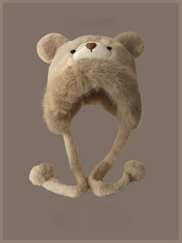 Plush Bear Hat Female Autumn and Winter Adult Plush Thickened Warm Ear Protection Pullover Hat Cute Lei Feng Hat Cycling